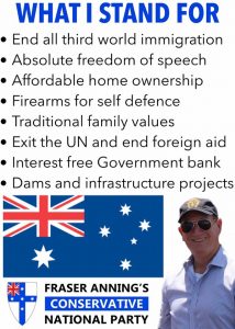 A list of policies, posted on social media by Fraser Anning