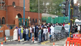 Muslims outside the Woolwich Mosque, South-East London