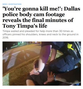 A headline in the media about the death of Tony Timpa